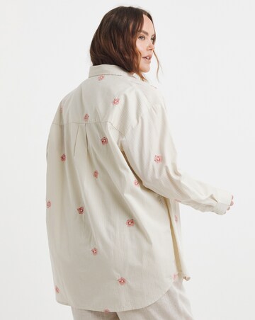 Simply Be Sage Flower Embroidered Stripe Shirt