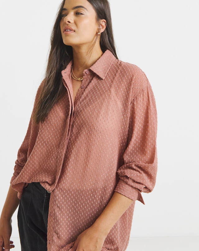 Simply Be Rose Textured Dobby Shirt with Pearl Detail