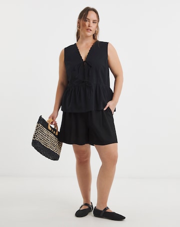 Black Tie Front Cami With Scallop Edge