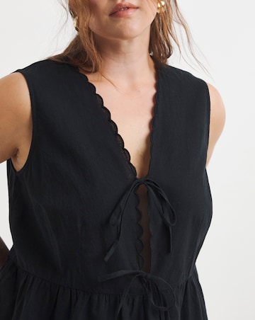 Black Tie Front Cami With Scallop Edge