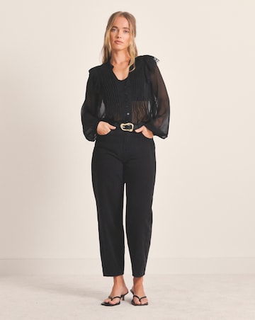 Simply Be Black Sheer Button Through Tuxedo Detail Blouse