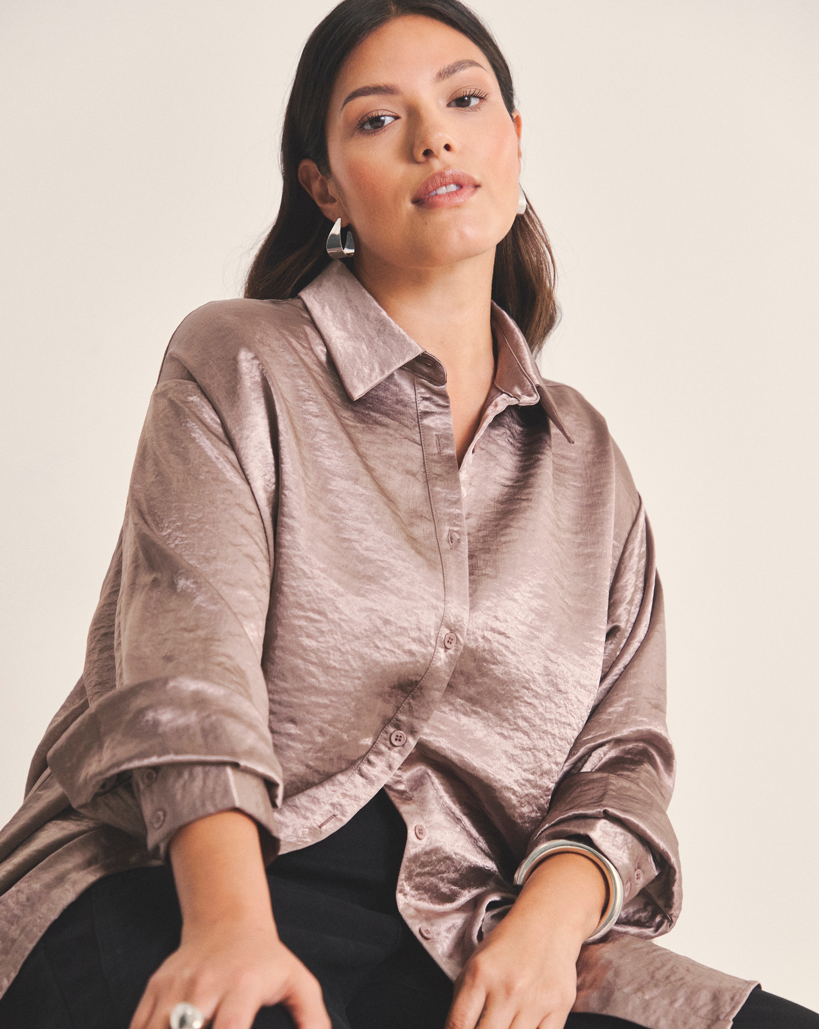 Simply Be Liquid Satin Oversized Shirt