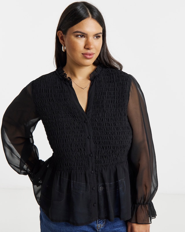 Simply Be Shirred Georgette V-Neck Blouse