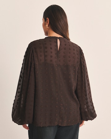 Simply Be Chocolate Dobby Exaggerated Sleeve Blouse