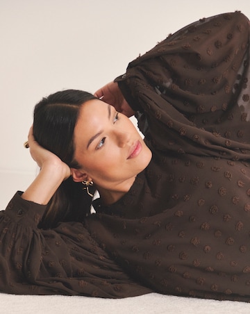 Simply Be Chocolate Dobby Exaggerated Sleeve Blouse