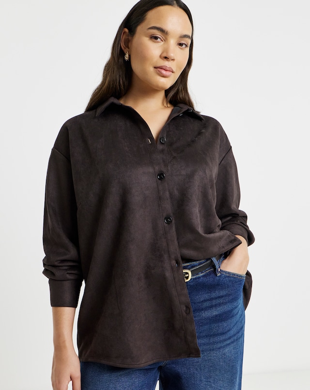 Simply Be Chocolate Suede Oversized Shirt