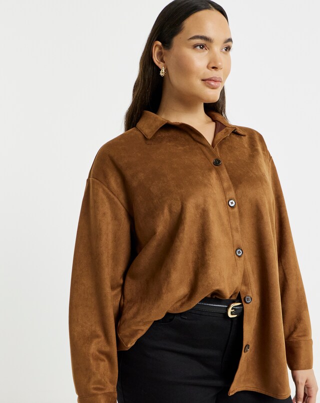 Simply Be Tan Suede Oversized Shirt