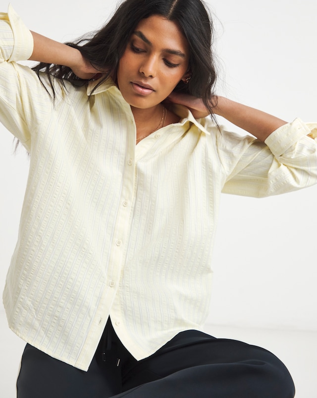 Boxy Striped Seersucker Shirt - Yellow