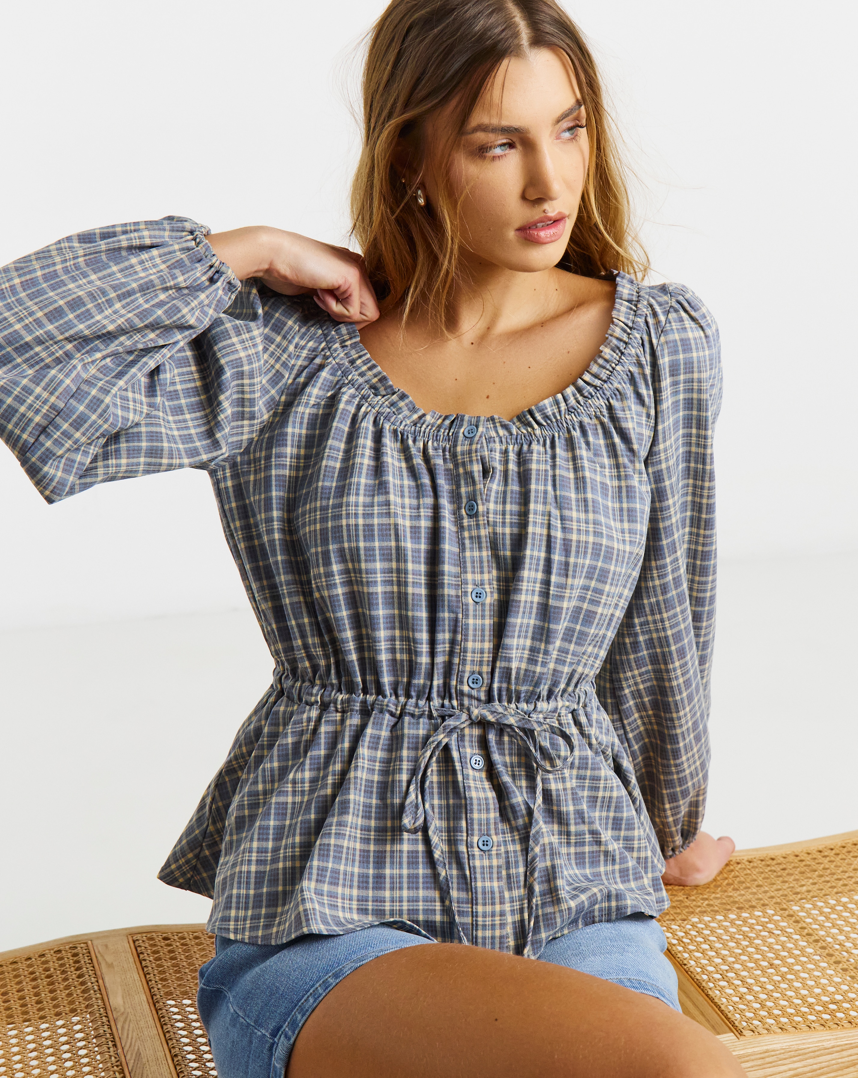 Cinch Square Neck Blouse