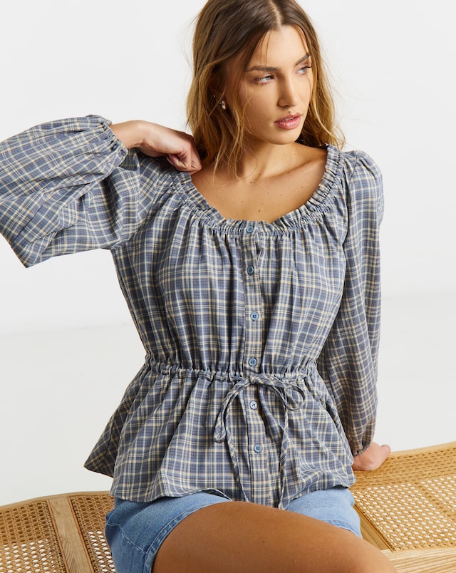 Cinch Square Neck Blouse