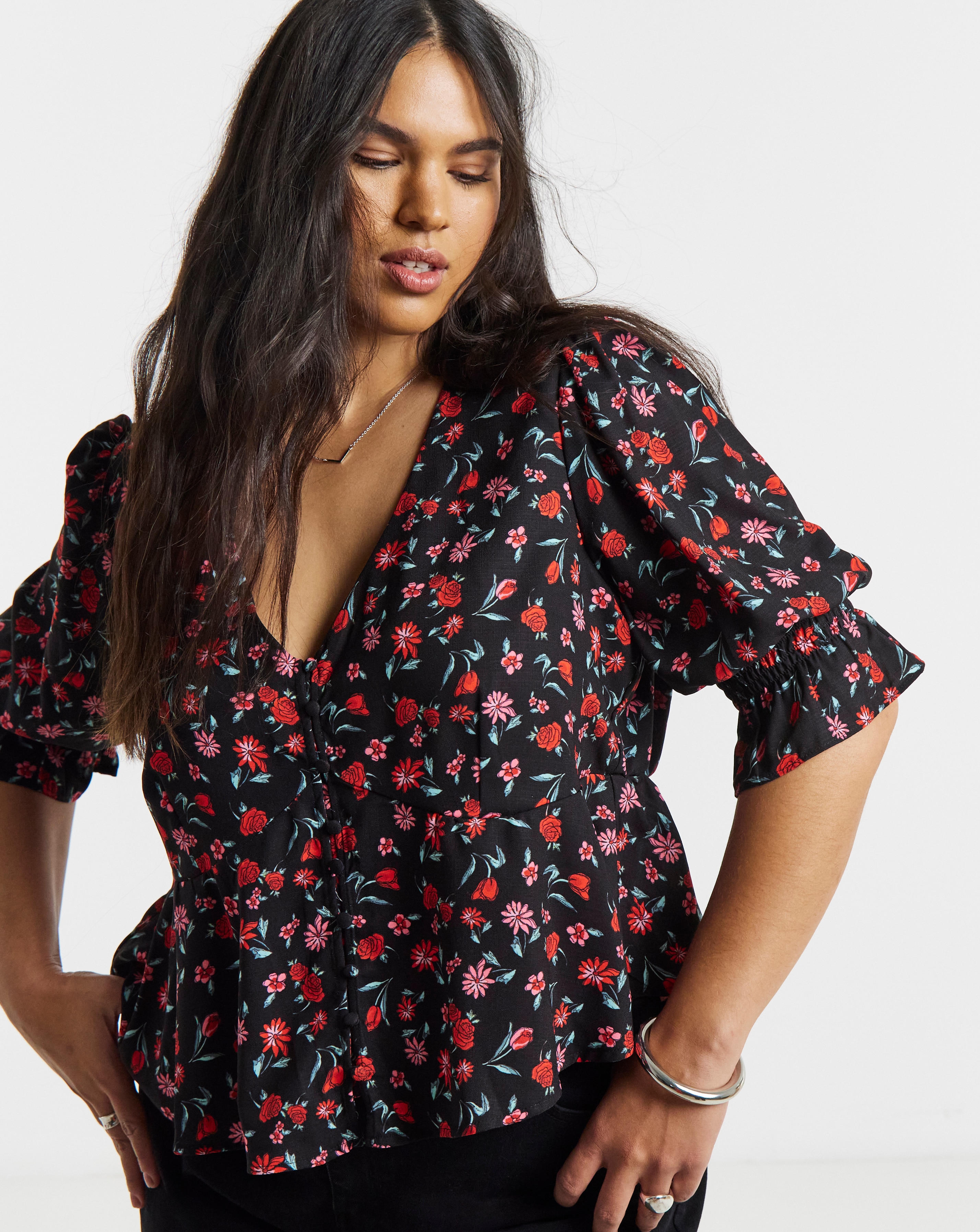 Shirred Sleeve Tea Blouse