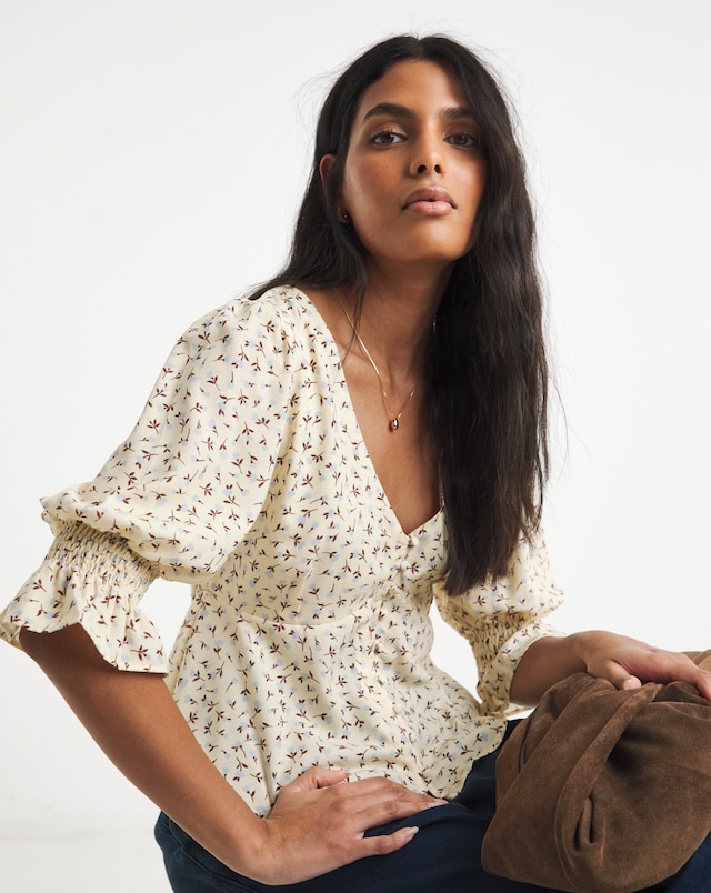 Shirred Sleeve Tea Blouse