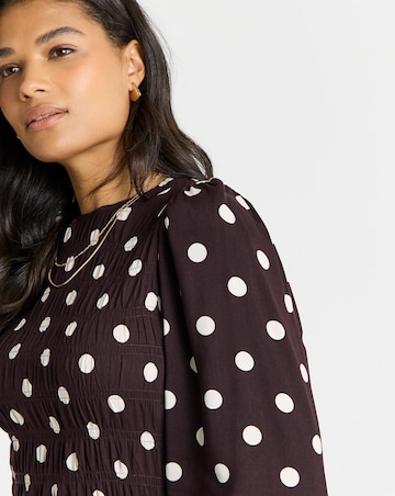 Simply Be Chocolate Spot Shirred Long Sleeve Top