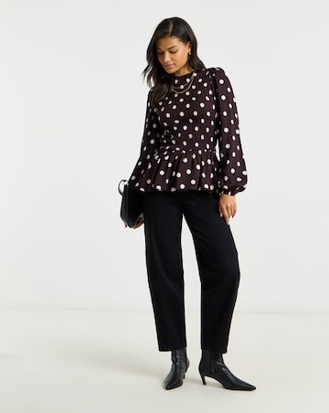 Simply Be Chocolate Spot Shirred Long Sleeve Top