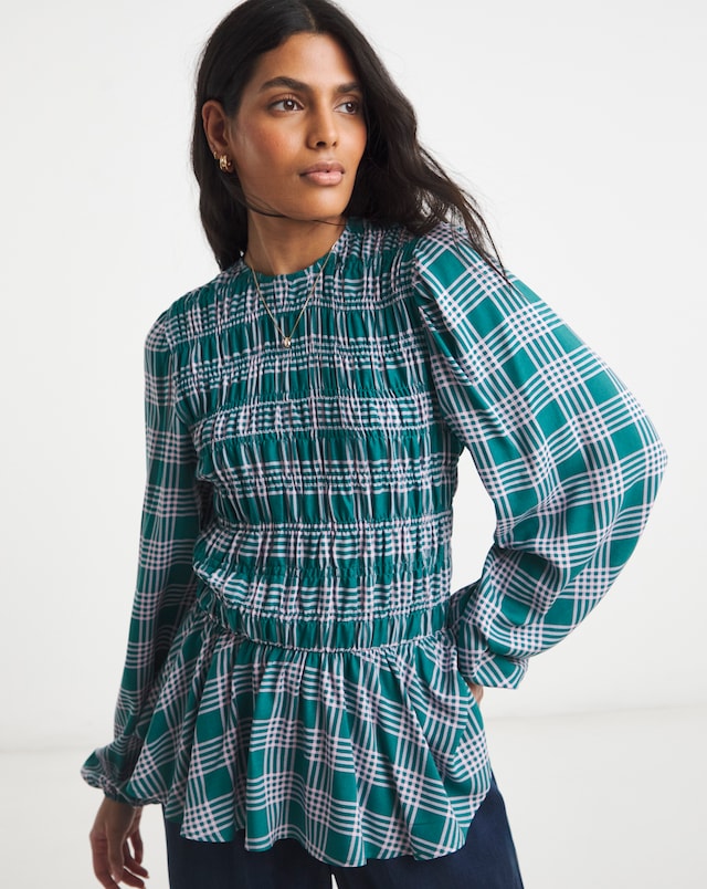 Shirred Long Sleeve Top