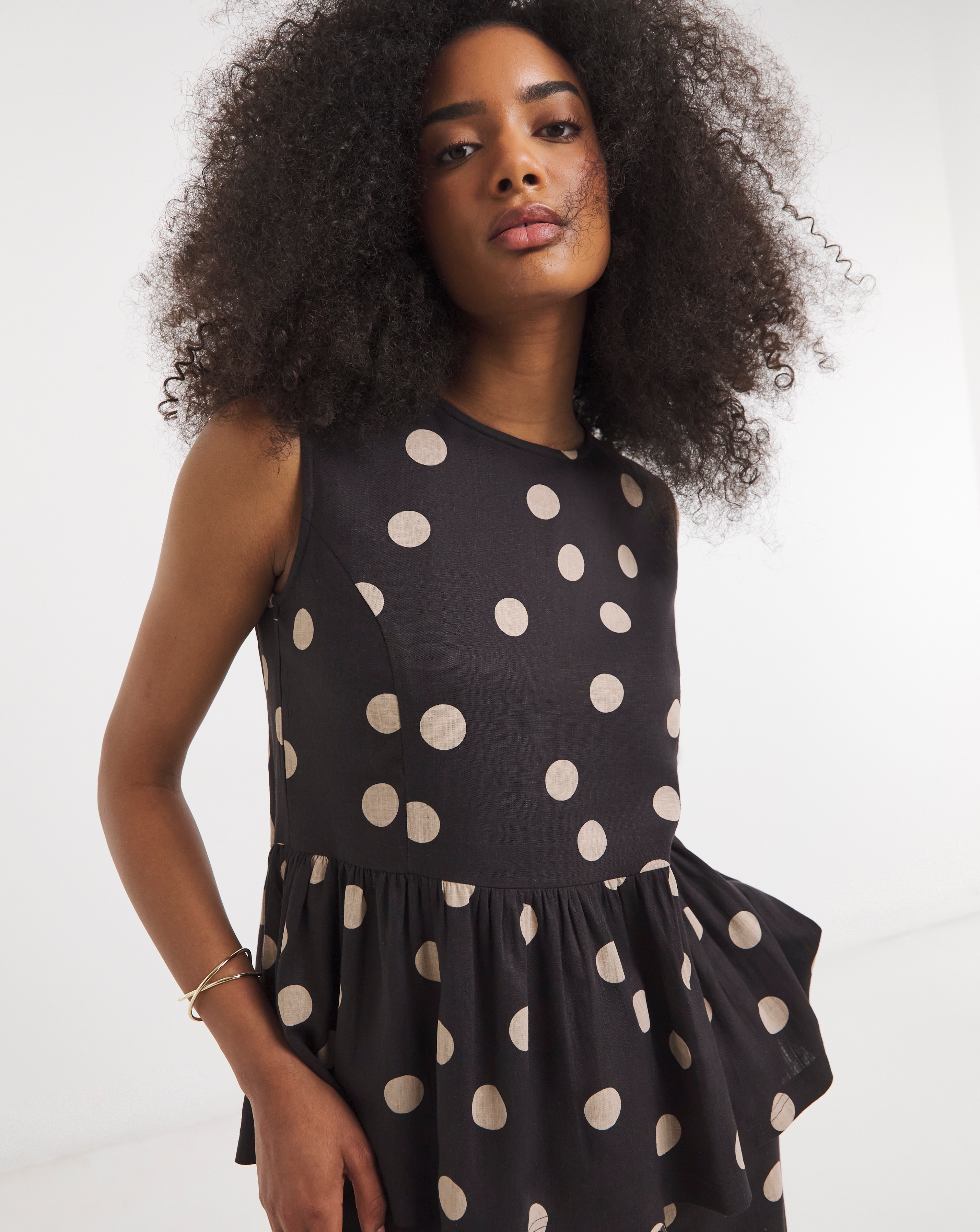 New In - Chocolate Spot Peplum Shell Top