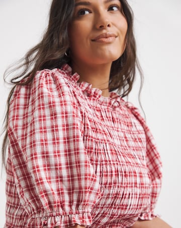 Red Check Peplum Blouse