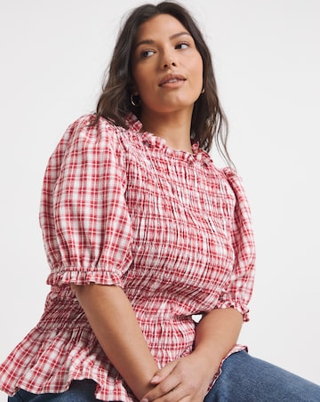 Red Check Peplum Blouse