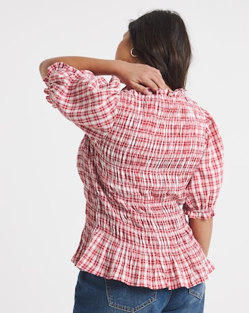 Red Check Peplum Blouse
