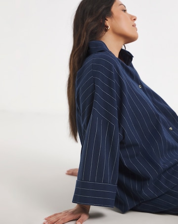 Navy Stripe Wide Cuff Boxy Shirt