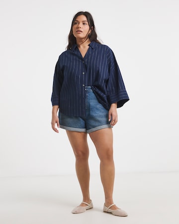 Navy Stripe Wide Cuff Boxy Shirt