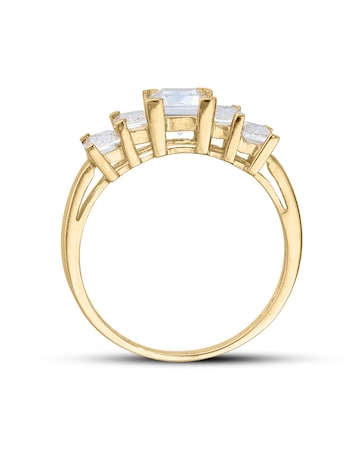 9ct Gold Five Emerald Cut Cubic Zirconia Ring