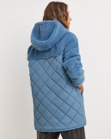 Blue Hooded Lined Borg Quilted Jacket