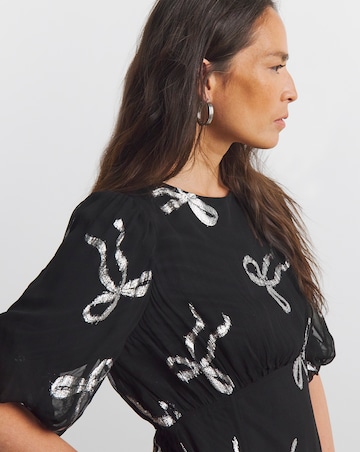 Joanna Hope Lurex Bow Dress With Sheer Skirt