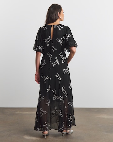 Joanna Hope Lurex Bow Dress With Sheer Skirt