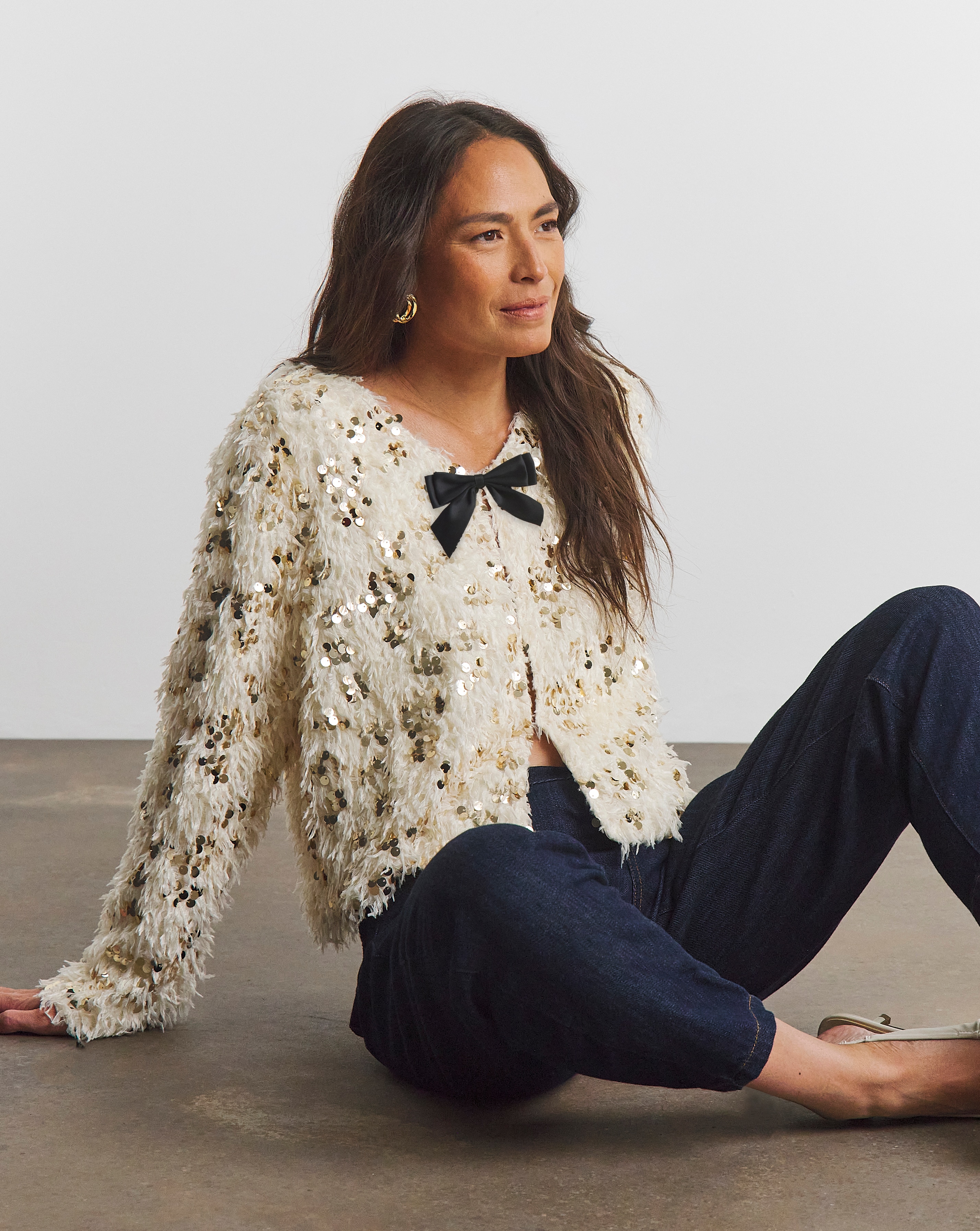 Joanna Hope Faux Fur Sequin Jacket