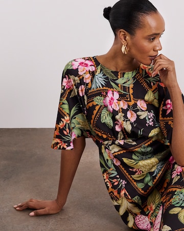 Joanna Hope Cape Sleeve Printed Tea Dress
