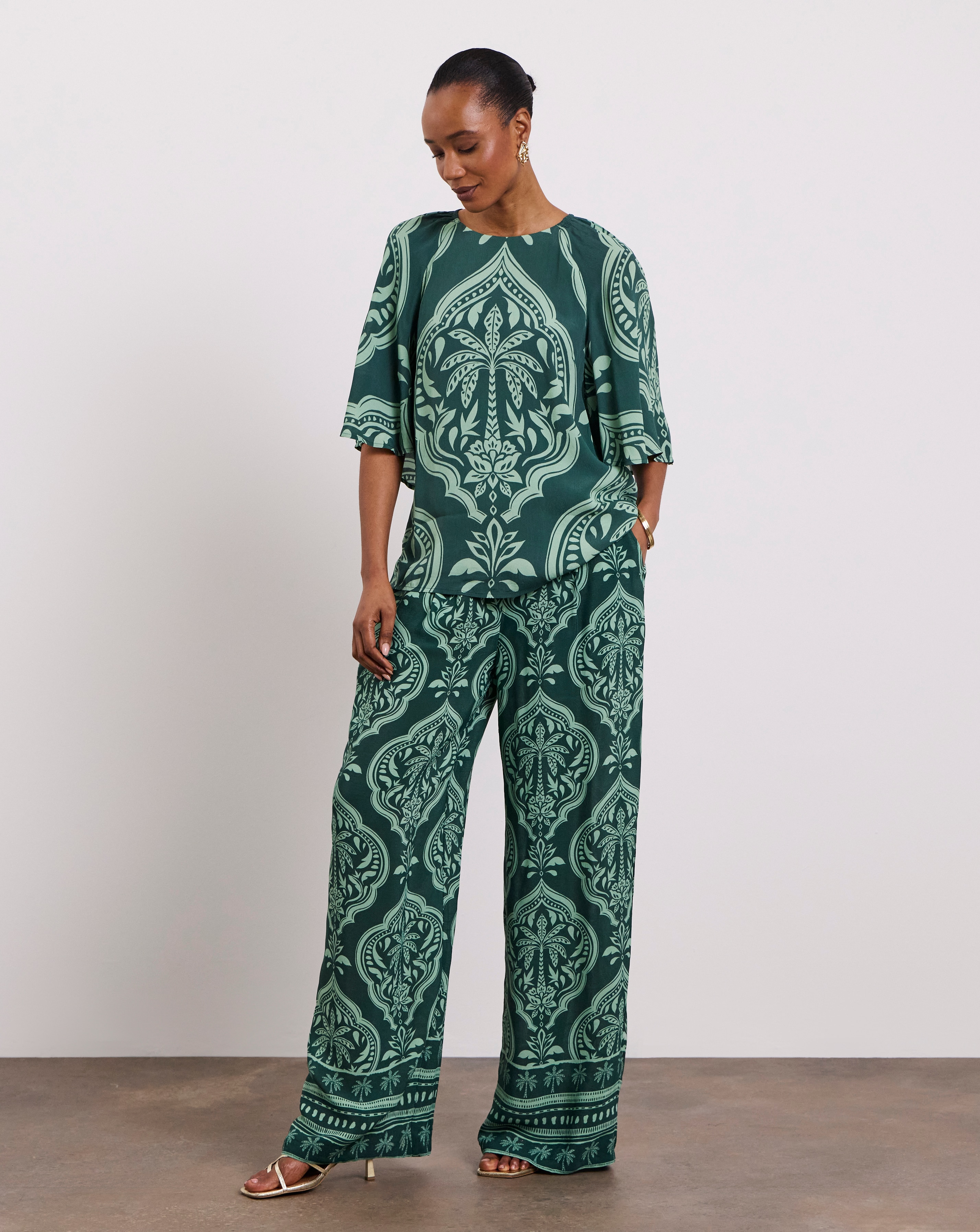 New In - Joanna Hope Wide Leg Printed Trousers