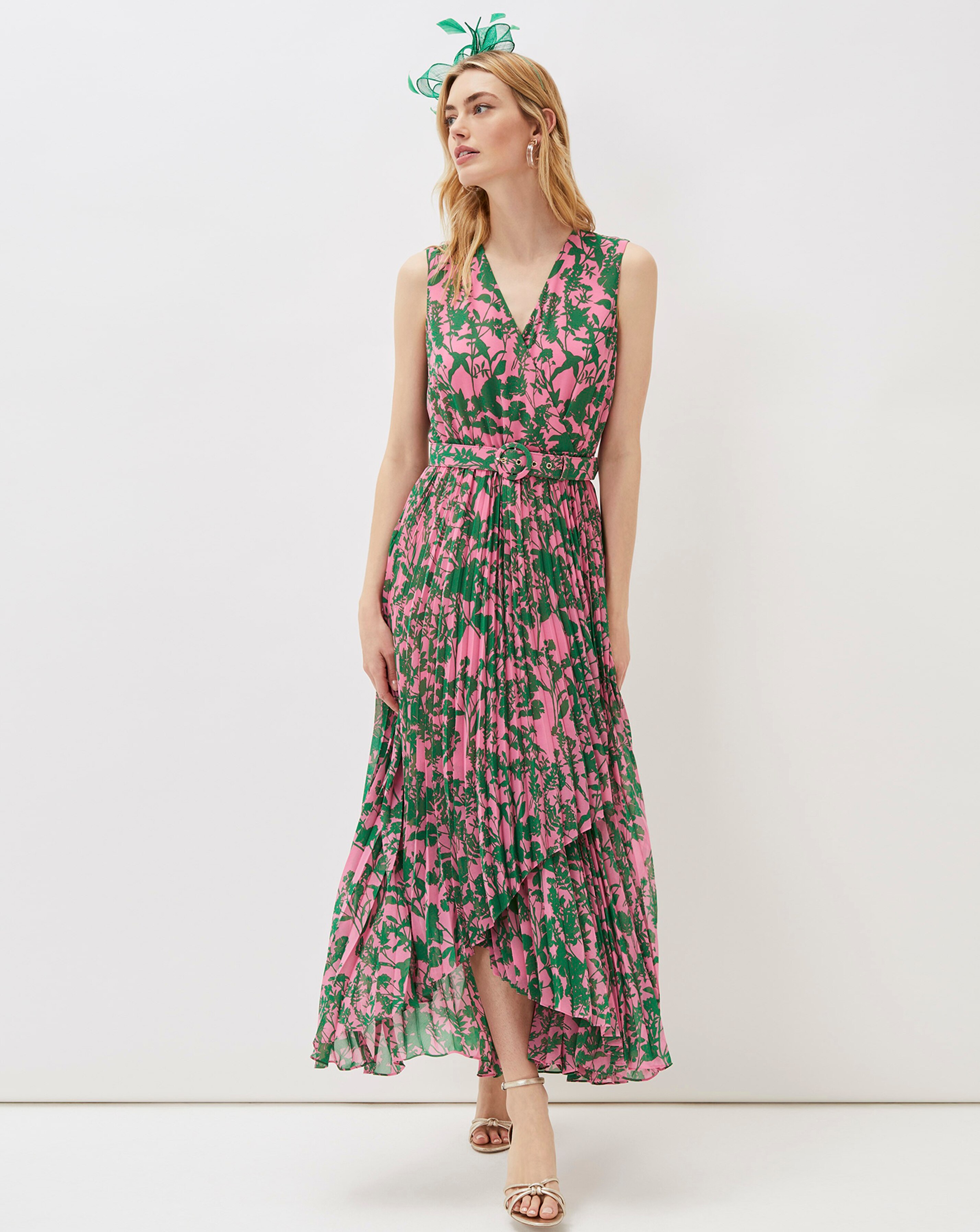 Phase Eight Brianna Midaxi Belted Dress Pink/Green