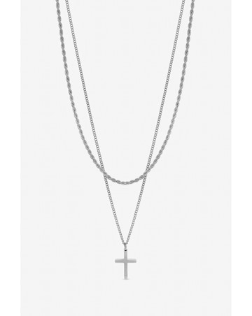 Inicio Men's Steel Waterproof Double row Cross Necklace - Gift Pouch