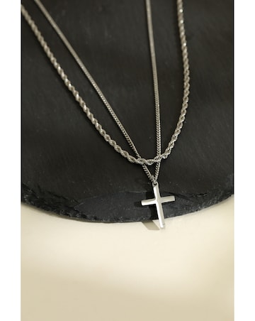 Inicio Men's Steel Waterproof Double row Cross Necklace - Gift Pouch