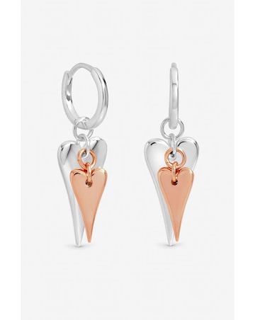 Inicio Sterling Silver Two Tone Heart Charm Hoop Earrings - Gift Pouch