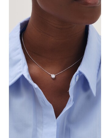 Simply Silver 925 Sterling Silver Bezel Heart Heart Necklace - Gift Pouch