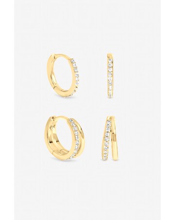 Inicio Gold Polished And Pave Hoops - Pack Of 2