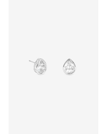 Inicio Silver Pear Bezel Studs