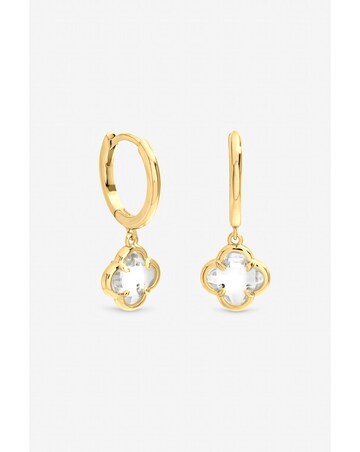 Inicio Gold Crystal Clover Charm Huggie Hoops