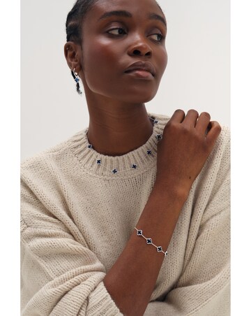 Inicio Silver Sapphire Clover Charm Huggie Hoops