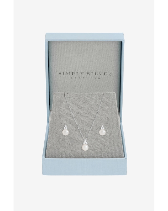 Simply Silver 925 Sterling Silver Freshwater Pearl Set - Gift Box