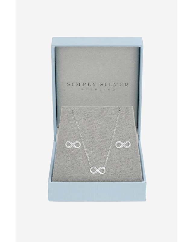 Simply Silver 925 Sterling Silver Pave Infinity Set - Gift Box
