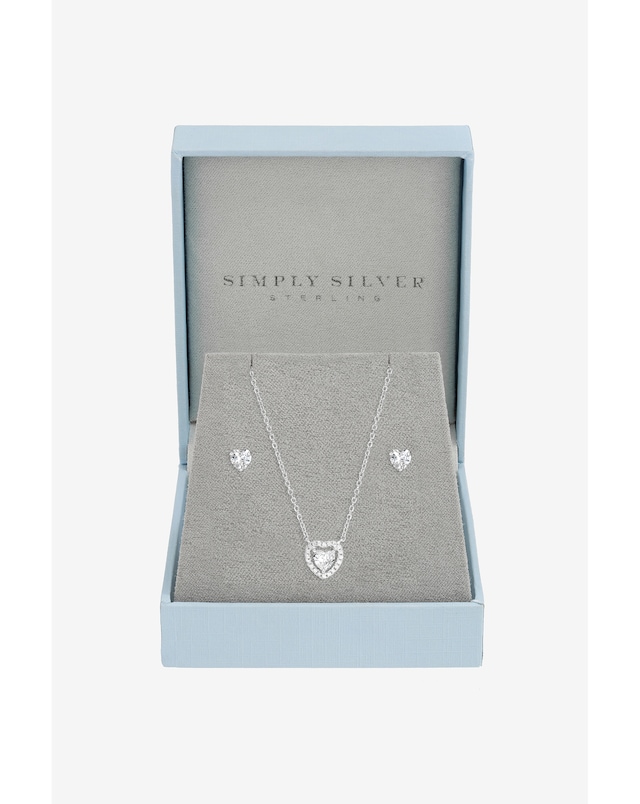 Simply Silver 925 Sterling Silver Halo Heart Set - Gift Box
