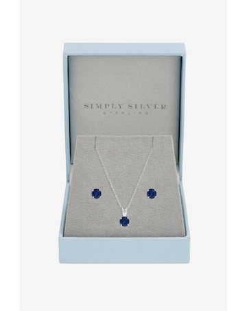 Simply Silver 925 Sterling Silver Sapphire Solitaire Set - Gift Box