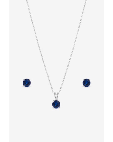 Simply Silver 925 Sterling Silver Sapphire Solitaire Set - Gift Box