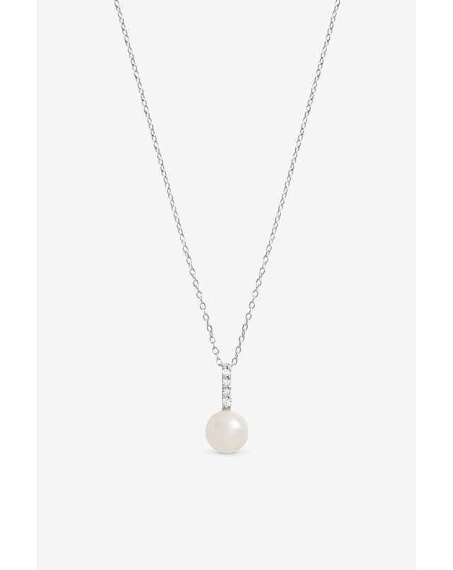 Simply Silver 925 Sterling Silver Cubic Zirconia Bar Pearl Pendant - Gift Pouch
