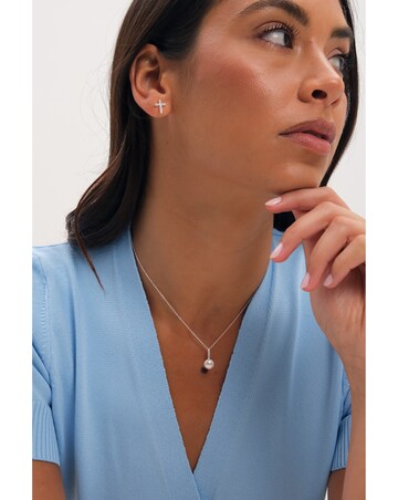 Simply Silver 925 Sterling Silver Cubic Zirconia Bar Pearl Pendant - Gift Pouch