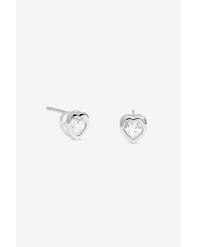 Simply Silver 925 Sterling Silver Bezel Heart Stud Earrings