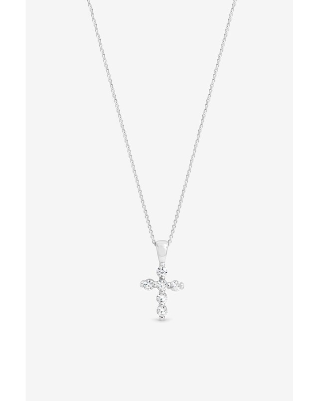 Simply Silver 925 Sterling Silver Cubic Zirconia Cross Necklace - Gift Pouch